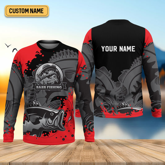 Joycorners Black Red Bass Fishing Tournament Fishing Shirts, SPF Shirt For Men, Gift For Fisherman