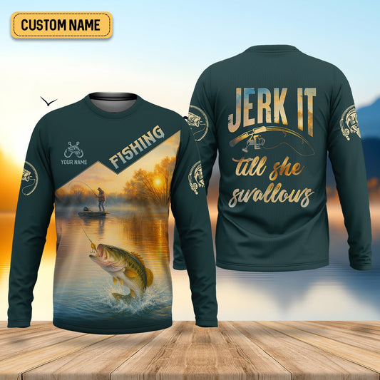 Joycorners Jerk It Till She Swallows Fishing UV Shirts, Fish Shirt Funny, Fishing Jersey, Fishing Shirts For Men