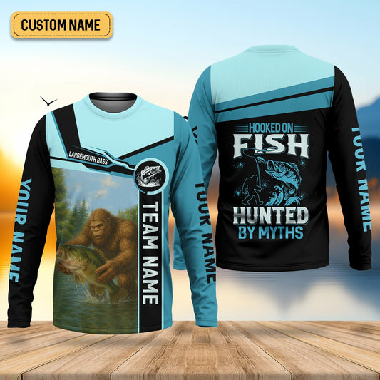 Joycorners Hooked On Fish, Largemouth Bass Fishing, Funny Fishing Shirt, UV Protection Clothing, Mens Casual Shirts