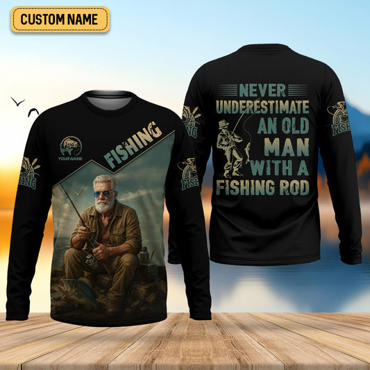 Joycorners Never Underestimate An Old Man With A Fishing Rod SPF Shirts, Fishing Shirts For Men, Funny Fisherman Gift