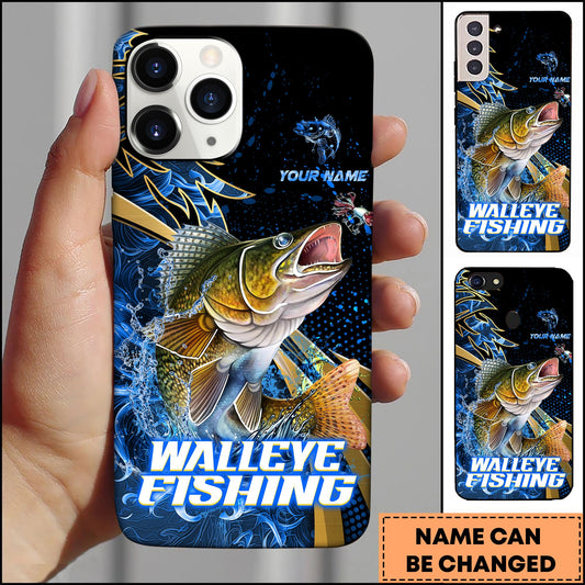 Joycorners Walleye Splash Water Lightning Stripe Dark Blue Art Golden Line  Personalized Name Phone Case