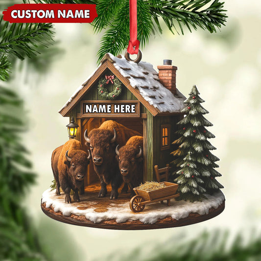Joycorners Personalized Acrylic Bison Christmas Ornament – Custom Buffalo Barn Holiday Decor MT1111