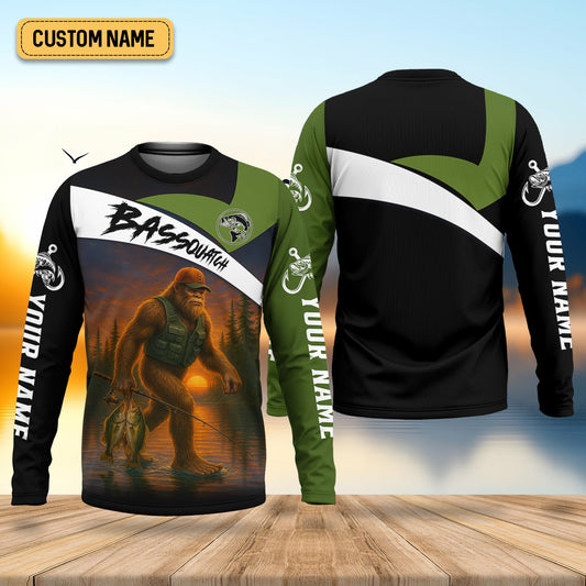 Joycorners Bassquatch Bigfoot Fishing Shirt, SPF Shirt For Men, Fishing Jersey, Presents For Fishermen