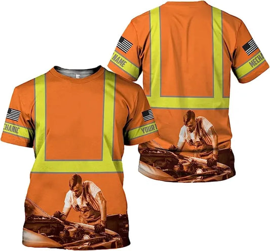 Joycorners Personalized Mechanic T-Shirt With Name, Engine Repair Graphic, Work Shirt for Auto Mechanics, Perfect Gift for Car Lovers PT2609