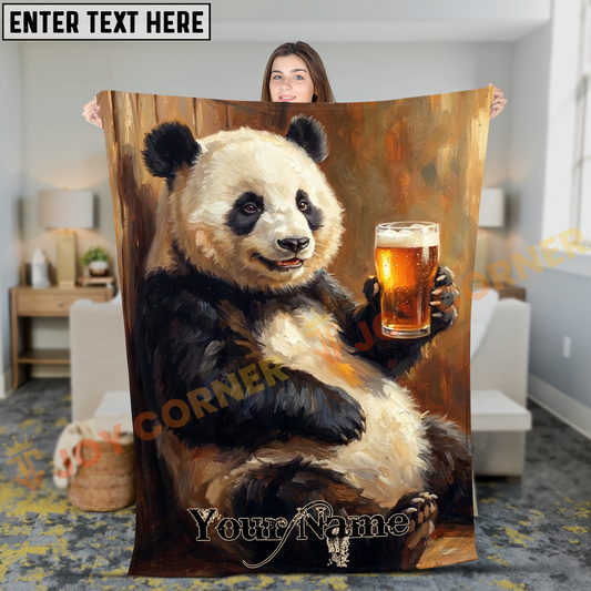 Joycorners Happy Relaxing Panda with Beer Glass Personalized 3D Blanket