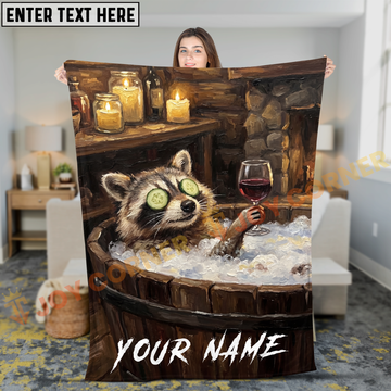 Joycorners Cozy Raccoon Relaxing in Bubble Bath with Red Wine Personalized 3D Blanket