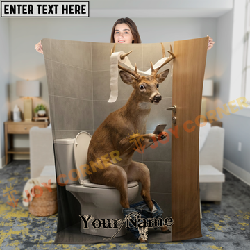 Joycorners Funny Deer Using Smartphone on Toilet Bathroom Stall Personalized 3D Blanket