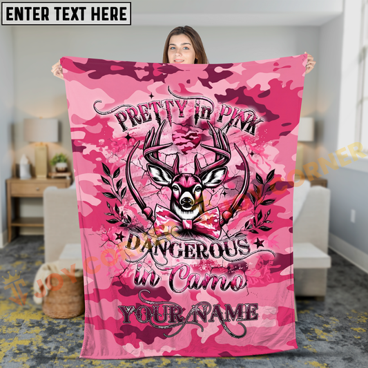 Joycorners Pretty In Pink Dangerous In Camo Deer Hunting Personalized 3D Blanket
