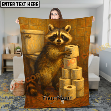 Joycorners Cute Raccoon with Toilet Paper Roll Stack Personalized 3D Blanket