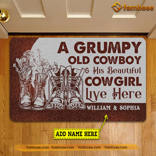 Joycorners Personalized Cowboy Doormat, A Grumpy Old Cowboy His Cowgirl Live Here Gift For Cowboy, New Home Gift, Housewarming Gift, Cowboy Decor LM0210