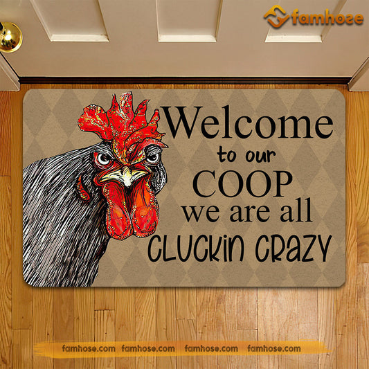 Joycorners Chicken Doormat, Welcome To Our Coop We Are All Cluckin Crazy Gift For Chicken Lovers, New Home Gift, Housewarming Gift, Chicken Decor LM0210