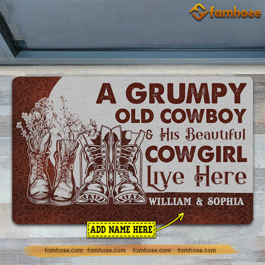 Joycorners Personalized Cowboy Doormat, A Grumpy Old Cowboy His Cowgirl Live Here Gift For Cowboy, New Home Gift, Housewarming Gift, Cowboy Decor LM0210