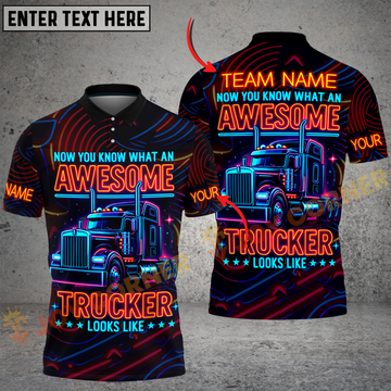 Joycorners Truck Awesome Trucker Neon Lights Personalized Name 3D Unisex Shirt