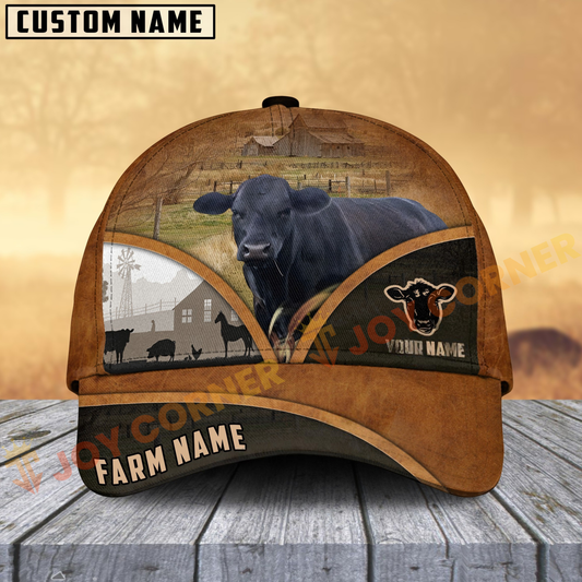 Joycorners Black Angus Farm Country Customized Name Brown Leather Pattern Cap