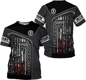 Joycorners Personalized Name Mechanic Shirt 3D, Custom Name Mechanic Shirts, Tool Box Mechanic for Men and Women PT2609