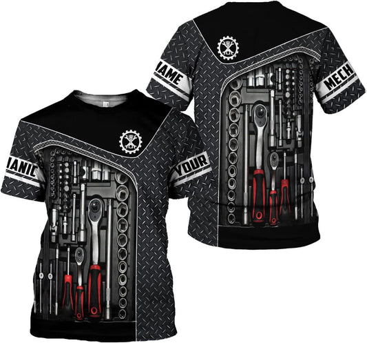 Joycorners Personalized Name Mechanic Shirt 3D, Custom Name Mechanic Shirts, Tool Box Mechanic for Men and Women PT2609