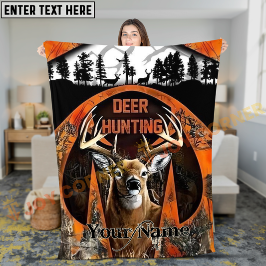 Joycorners Camo Orange Whitetail Deer Hunting Season Silhouette Personalized 3D Blanket