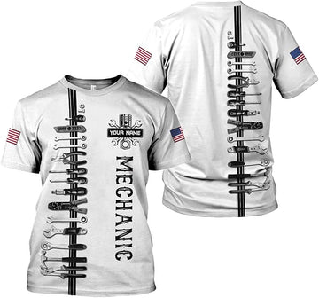 Joycorners Personalized Mechanic Shirt, Unisex White Mechanic Tool Tshirt Hoodie Sweatshirt, Mechanics Equipment Apparel PT2609