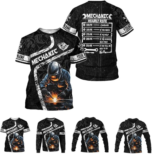 Joycorners Custom Mechanic Shirts for Men, Mechanic Shirt Gifts for Mechanical Man on Labor Day, Mechanic Labor Rates T-Shirt Hoodie PT2609