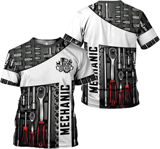 Joycorners Personalized Mechanic Shirt for Men, Mechanic Tool T shirt Hoodie Sweatshirt 3D Shirts, Mechanics Equipment Apparel PT2609