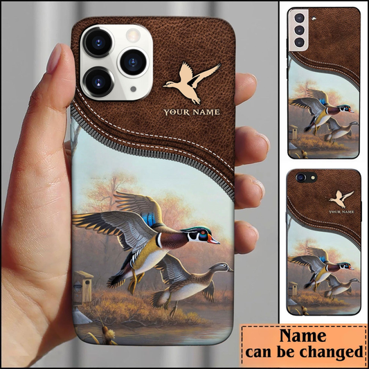 Joycorners Duck Hunting Leather Pattern Personalized Name Phone Case LM0912
