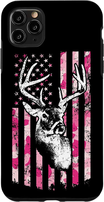 Joycorners Whitetail Buck Womens Deer Hunting Pink Camo American Flag Personalized Name Phone Case LM1012