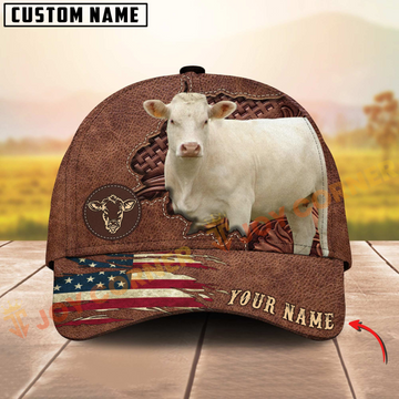 Joycorners Charolais Cattle American Flag American Flag Personalized Name 3D Cap