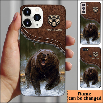 Joycorners Bear Hunting Leather Pattern Personalized Name Phone Case LM0912