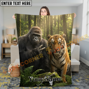 Joycorners Gorilla and Tiger Taking Selfie in Forest Personalized 3D Blanket