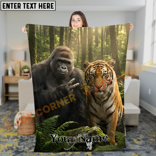 Joycorners Gorilla and Tiger Taking Selfie in Forest Personalized 3D Blanket
