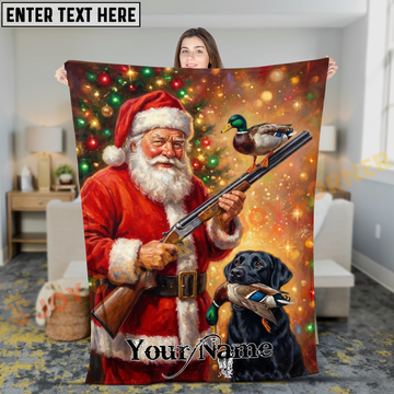 Joycorners Hunting Santa Claus with Shotgun and Black Labrador Personalized 3D Blanket