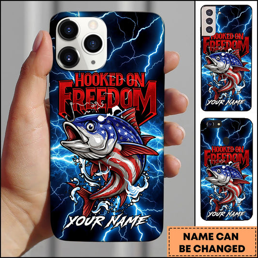 Joycorners Tuna Fishing Phone Case Hooked On Freedom Lightning Art Personalized Name 3D Phone Case