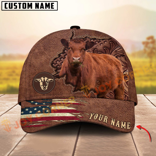 Joycorners Red Angus American Flag Personalized Name 3D Cap