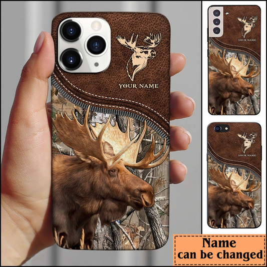 Joycorners Moose Hunting Leather Pattern Personalized Name Phone Case (4 colors)