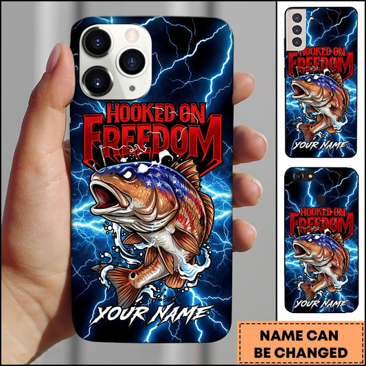 Joycorners Red Fish Fishing Phone Case Hooked On Freedom Lightning Art Personalized Name 3D Phone Case