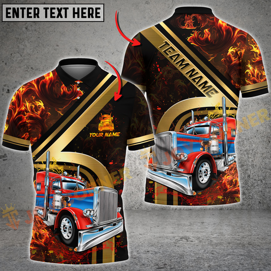 Joycorners Trucker Flame Gold Stripe Multicolor Personalized Name 3D Unisex Shirt