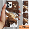 Joycorners Moose Hunting Leather Pattern Personalized Name Phone Case (4 colors)