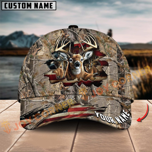 Joycorners American Flag Hunting Deer Crack Camo Pattern Multicolor Option Personalized Cap