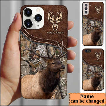 Joycorners Elk Hunting Leather Pattern Personalized Name Phone Case (4 colors)