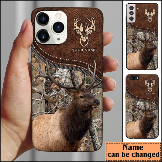 Joycorners Elk Hunting Leather Pattern Personalized Name Phone Case (4 colors)