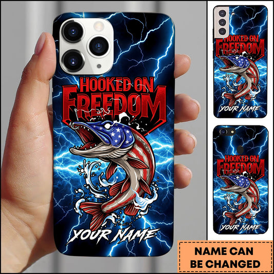 Joycorners Pike Fishing Phone Case Hooked On Freedom Lightning Art Personalized Name 3D Phone Case