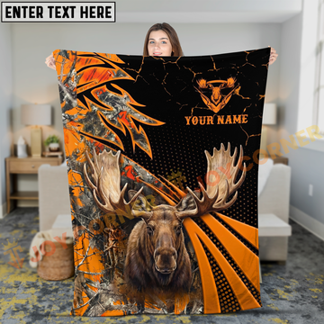 Joycorners Blaze Orange Moose Hunting Camo Personalized 3D Blanket