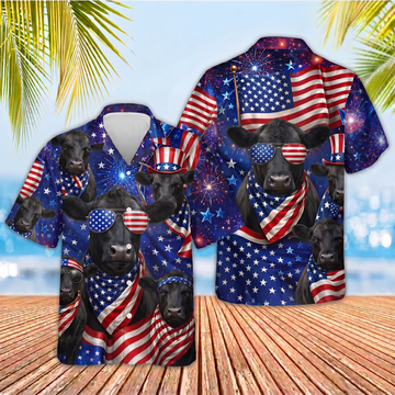 Joycorners Cute Cows Bandana Merica USA Flag 3D Hawaiian Shirt (10 Breeds)