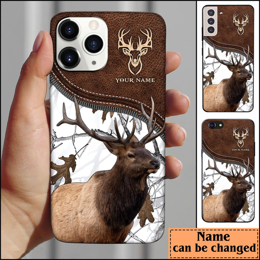 Joycorners Elk Hunting Leather Pattern Personalized Name Phone Case (4 colors)