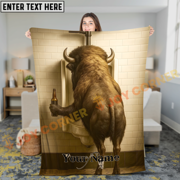 Joycorners Funny Buffalo Bison Drinking Beer at Bathroom Urinal Personalized 3D Blanket