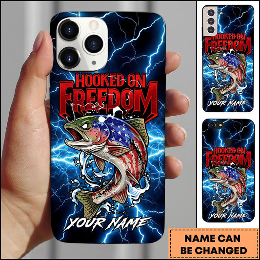 Joycorners Trout Fishing Phone Case Hooked On Freedom Lightning Art Personalized Name 3D Phone Case