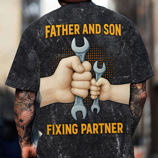 Joycorners Father And Son Mechanic T Shirt Fixing Partner Auto Repair Garage Workwear Tee Funny Car Repair Shirt Fathers Day Birthday Gift For Dad PT2609