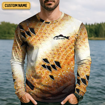 Joycorners Yellow Fish Scale Fishing UPF Shirts, Custom Fishing Shirt, Gift For Fisherman, Mens Casual Shirts