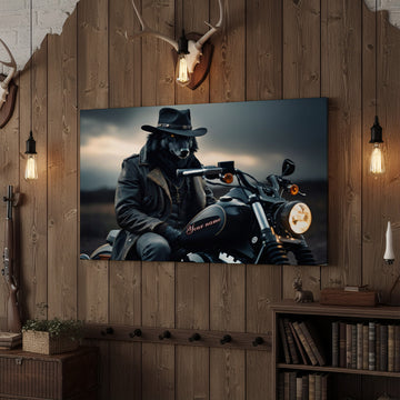 Joycorner Wolf Biker Motorcycle Rider Dark Leather Personalized Canvas