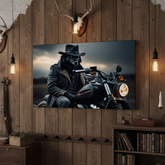 Joycorner Wolf Biker Motorcycle Rider Dark Leather Personalized Canvas